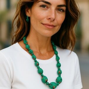 Boho Fabric Necklace – Teal Owl Print, Adjustable Tie, Choker to Mid-Chest Lengt